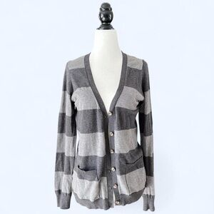 Y2K G21 Women’s Striped V-Neck Cotton Grey Cardigan Grunge Indie Sleeze Large